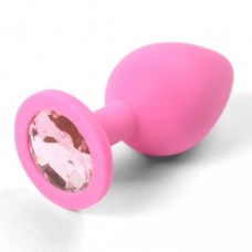 Анальная пробка KissExpo Small pink crystal, Силиконовая, Розовая, 7см