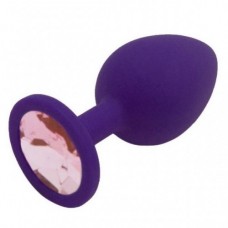 Анальная пробка KissExpo Small Purple pink crystal, Силиконовая, Пурпурная, 7см