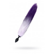 Анальная втулка с бело-фиолетовым хвостом POPO Pleasure, M, Силиконовая, Чёрная, 45см, Ø3,3см