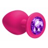 Анальная пробка Emotions Cutie Large Pink dark purple crystal, Силиконовая, Розовая, 9,5см